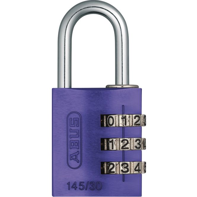 Hovedbilde Kodehengelås 145/30 m/3 kodehjul lilla aluminium